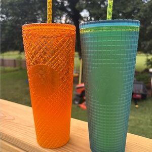 Starbucks Vibrant Orange and Teal Tumblers